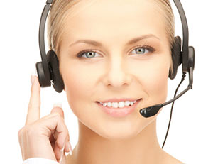 Woman with a headset on waiting for your phone call.
